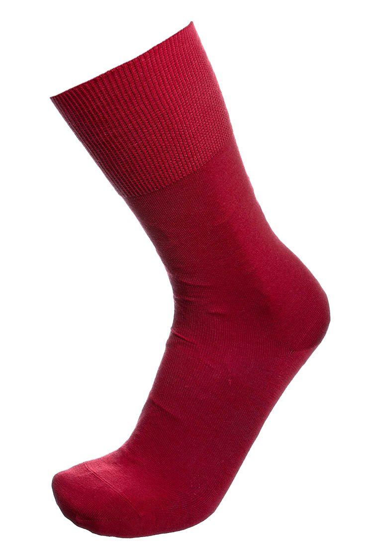 Calzino di cotone rosso con bordo a coste, texture liscia e design senza cuciture sulla punta. Adatto per un abbigliamento casual e una vestibilità comoda.
