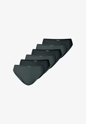 Fem fempar trusser i forskellige nuancer af mørkegrøn og sort, med en glat overflade, elastisk talje og et logo-detalje.