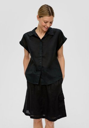 s.Oliver KURZARM - Button-down blouse - schwarz