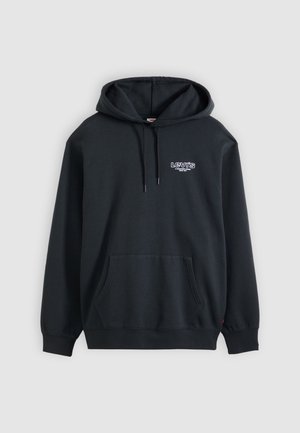 Zwart Levi's-hoodie met voorzak en klein wit logo op de linkerbovenborst.