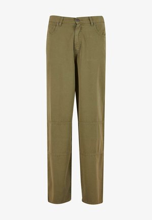 Tamsiai žali medvilnės mišiniai kelnės su tiesia kojų forma, su kišenėmis ir sustiprintomis siūlėmis kelių aukštyje.