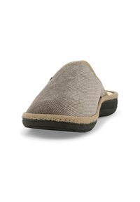 Scarpa slip-on in corduroy grigio con finitura beige, forma sagomata, superficie testurizzata e suola in gomma scura. Nessun hardware visibile.
