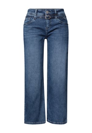 Street One, JEANS CULOTTE MIT GÜRTELDETAIL - Wide Leg - mid blue random washed