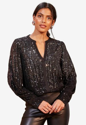 Love & Roses PETITE FIT SEQUIN V NECK LONG SLEEVE  - Pusero - black ombre