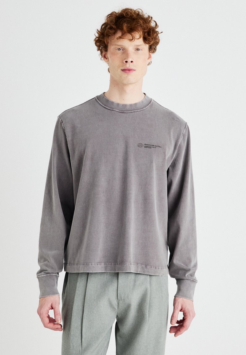 Abercrombie & Fitch PREMIUM VINTAGE BLANK CROP LOGO - Hosszú ujjú felső - volcanic ash acid wash