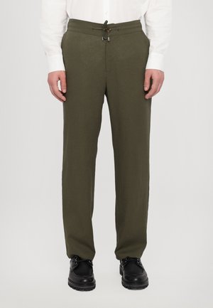 LINEN TROUSERS WITH DRAWSTRING PLEATS - Broek - khaki