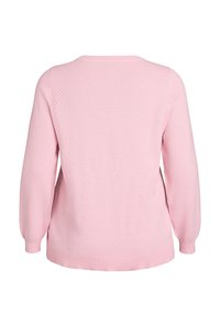 Maglione rosa chiaro con un motivo testurizzato, scollo rotondo e maniche lunghe. Le polsini e l'orlo a costine offrono una finitura aderente.