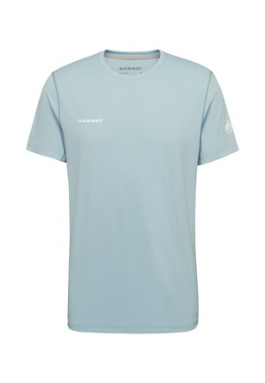 Light blue short-sleeve sports t-shirt with "Mammut" logo on chest and mammoth emblem on left sleeve, crew neck style.