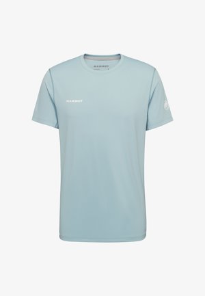 Light blue short-sleeve sports t-shirt with "Mammut" logo on chest and mammoth emblem on left sleeve, crew neck style.