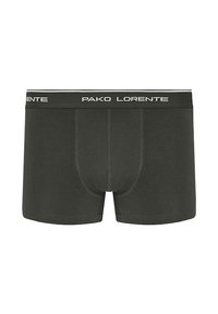 Czarne bawełniane bokserki z białym logiem "PAKO LORENTE" na pasie, charakteryzujące się dopasowanym krojem i bezszwowymi bokami.
