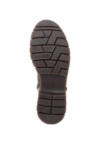 Suola di scarpa in gomma nera con un motivo di battistrada testurizzato, caratterizzato da scanalature profonde e una marcatura della taglia "37". Resistente e progettata per la trazione.