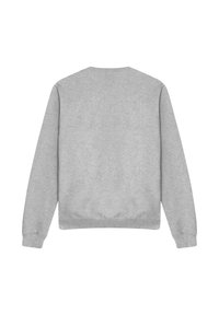 Gray sweatshirt with a crew neckline, long sleeves, and ribbed cuffs. Smooth texture with a relaxed fit and no visible logos or patterns.