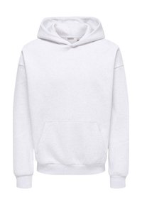 Sweatshirt à capuche blanche en mélange de coton doux, doté d'une poche frontale et de poignets et d'un ourlet côtelés. Design minimaliste, sans graphiques ni motifs.