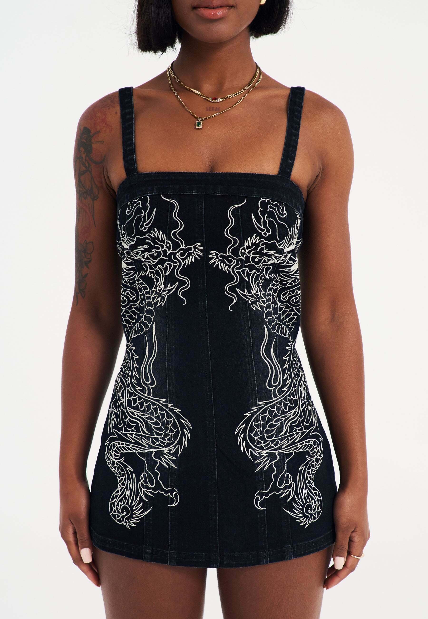 Ed Hardy DRAGON FLAME - Denim dress - black - Zalando
