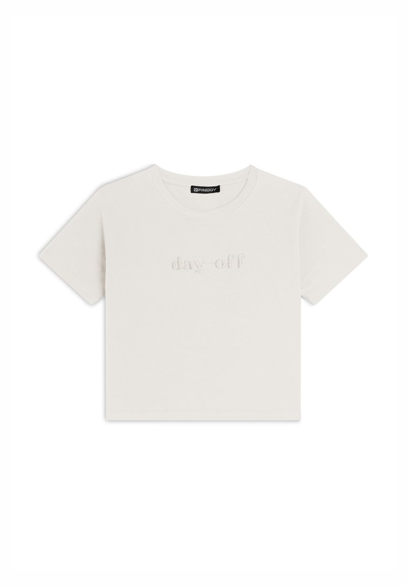 Freddy CROPPED GIROCOLLO COMFORT CON RICAMO - T-shirt con stampa - blanc de blanc