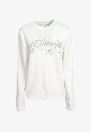 Felpa bianca con maniche lunghe, scollo rotondo e lettering testurizzato "Richmond" in borchie metalliche sulla parte anteriore.