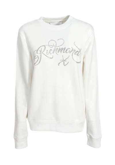 Felpa bianca con maniche lunghe, scollo rotondo e lettering testurizzato "Richmond" in borchie metalliche sulla parte anteriore.