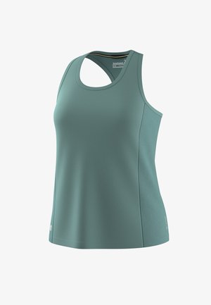 Ärmelloses sportliches Tanktop in Türkis mit Racerback-Design und atmungsaktiven Seitenteilen für Damen, Größe Medium.