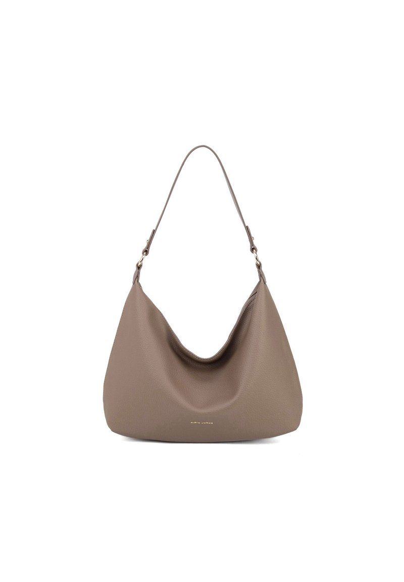 Borsa hobo in pelle marrone chiaro con forma curva, una sola tracolla e un accento in tono oro sul fronte. Finitura testurizzata.