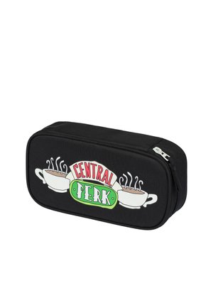 Astuccio nero con grafica "CENTRAL PERK" e tazze di caffè fumanti. Realizzato in tessuto morbido e resistente con chiusura a cerniera.