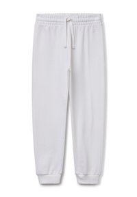 Witte katoenen sweatpants met een elastische tailleband, verstelbaar trekkoord en geribbelde manchetten. Glad textuur, taps toelopend ontwerp, geen zichtbare patronen.