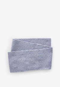 Bandeau en tricot bleu clair avec texture côtelée verticale et finition lisse, conçu pour garder les oreilles au chaud.
