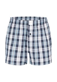 Kostkované trenýrky v námořnické modré, bílé a světle modré barvě. Měkká bavlněná látka s elastickým pasem a knoflíkem vpředu.