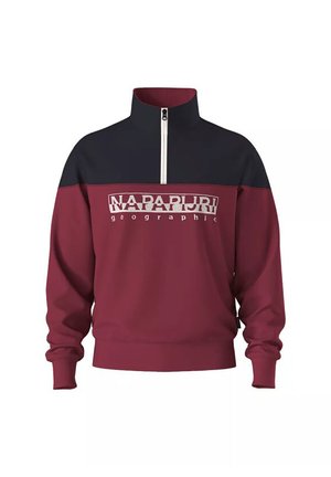 Burgunderfarbener und marineblauer Quarter-Zip-Sweatshirt mit "Napapijri geographic"-Logo, gerippten Bündchen und Saum, aus weichem Material gefertigt.