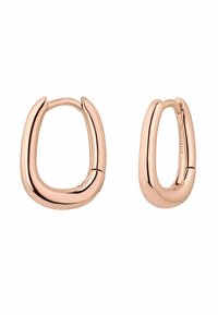 Pendientes de aro en oro rosa con una forma suave y redondeada y acabado pulido. El diseño presenta un estilo minimalista sin acentos adicionales.