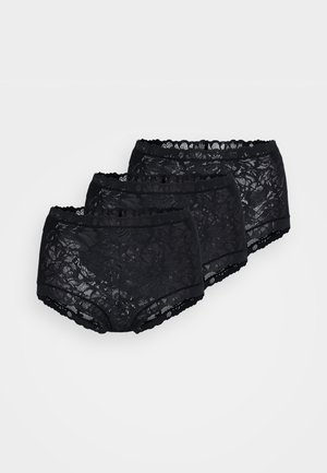Mutandine in pizzo nero in confezione da tre, con motivi floreali, bordi tondi e design a vita alta.