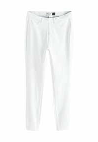 Witte jersey legging met een getailleerd ontwerp, voorzien van een standaard tailleband, twee voorzakken en een gladde, licht gestructureerde oppervlakte.