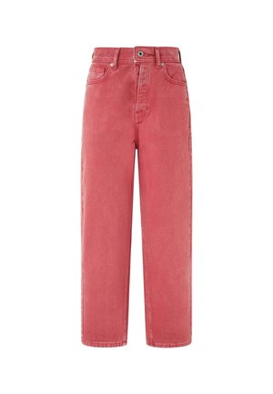 Roze denimbroek met hoge taille, rechte snit en vijf-pocket ontwerp. Beschikt over een knoop- en ritssluiting en subtiele stiksels.