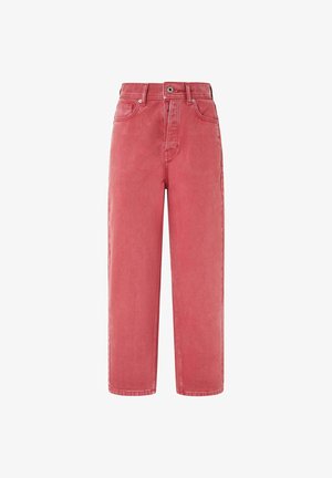 Lyserøde denimbukser med høj talje, lige pasform og fem-lomme design. Har en knap- og lynlåslukning samt diskrete stikninger.