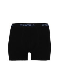 Shorts de boxeur noirs en tissu doux avec un design ajusté. Logo bleu "O'Neill" sur la ceinture. Dotés d'une ouverture sur le devant.