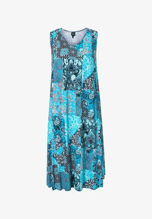 Ulla Popken, MAXIKLEID, PATCHMUSTER, A-LINIE, V-AUSSCHNITT, ÄRMELLOS - Maxikjoler - deep aqua