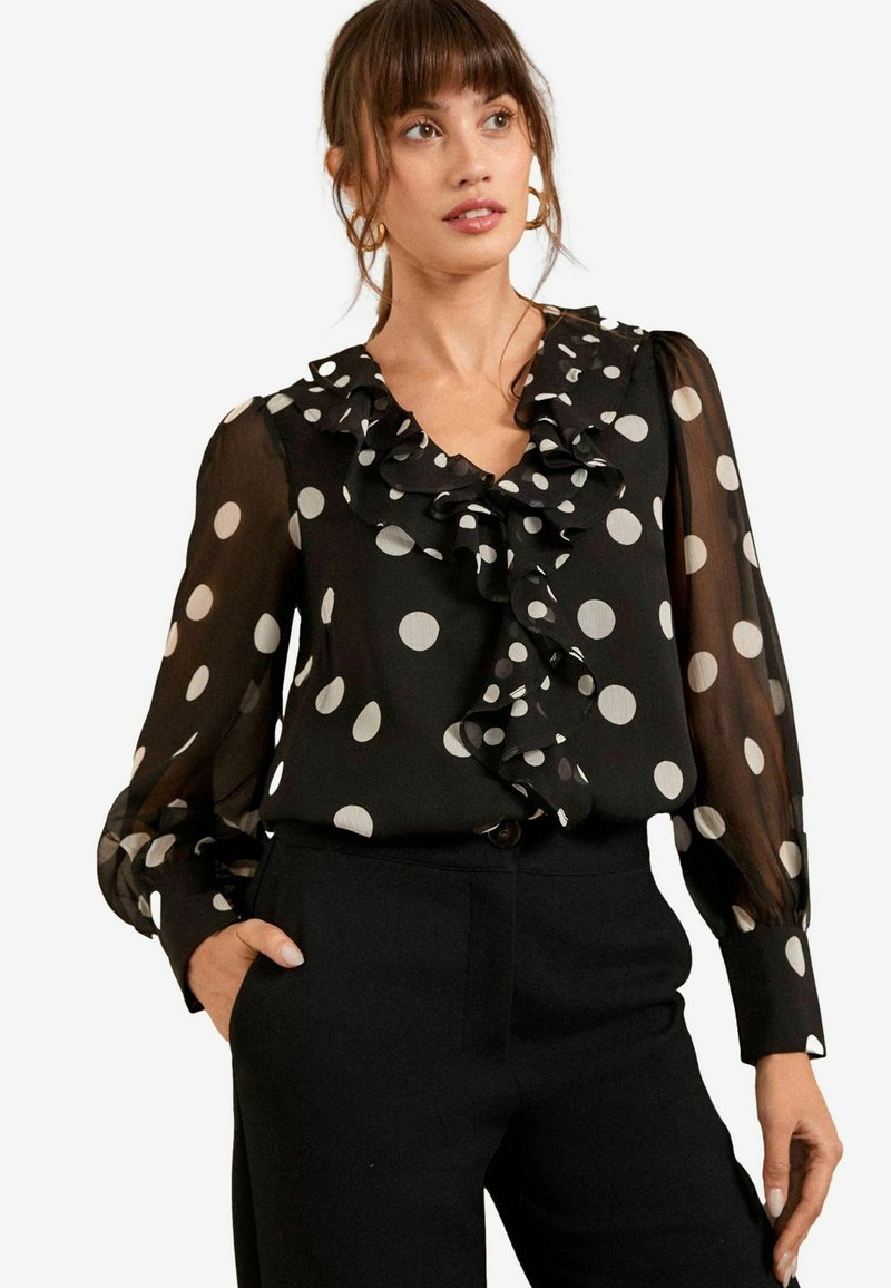 Love & Roses PETITE  - LONG SLEEVE - Blūze - black white