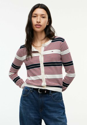 Tommy Jeans TOMMY JEANS RIBBED SLIM CREW NECK CARDIGAN - Strickjacke - lavish red stripe