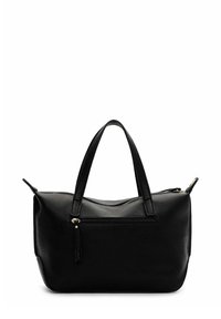 Czarna skórzana torba o teksturowanym wykończeniu, z dwoma uchwytami, zamkiem błyskawicznym oraz przednią kieszenią na zamek.