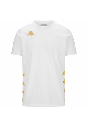 T-shirt bianco in cotone con loghi Kappa dorati su entrambi i lati. Design classico con collo rotondo, maniche corte e vestibilità standard.