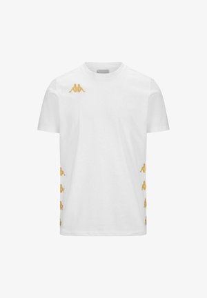 T-shirt bianco in cotone con loghi Kappa dorati su entrambi i lati. Design classico con collo rotondo, maniche corte e vestibilità standard.