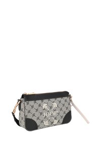 Black and cream patterned crossbody bag with "JOOP!" logo, zip closure, and a detachable strap. Features textured leather accents.