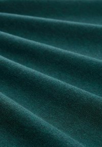 Material de un color verde închis, cu o textură netedă, prezentând unde fine și variații subtile de culoare, demonstrând o țesătură pufoasă și densă.