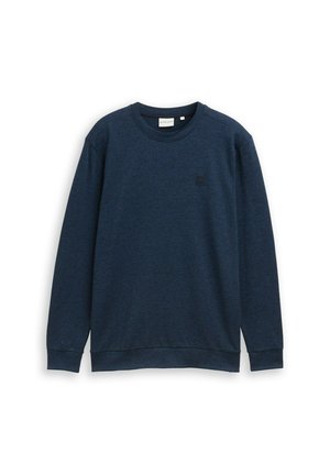 Marineblauwe sweatshirt van zachte, gestructureerde stof. Heeft een ronde hals, lange mouwen en een klein logo-opdruk op de borst. Eenvoudig ontwerp.