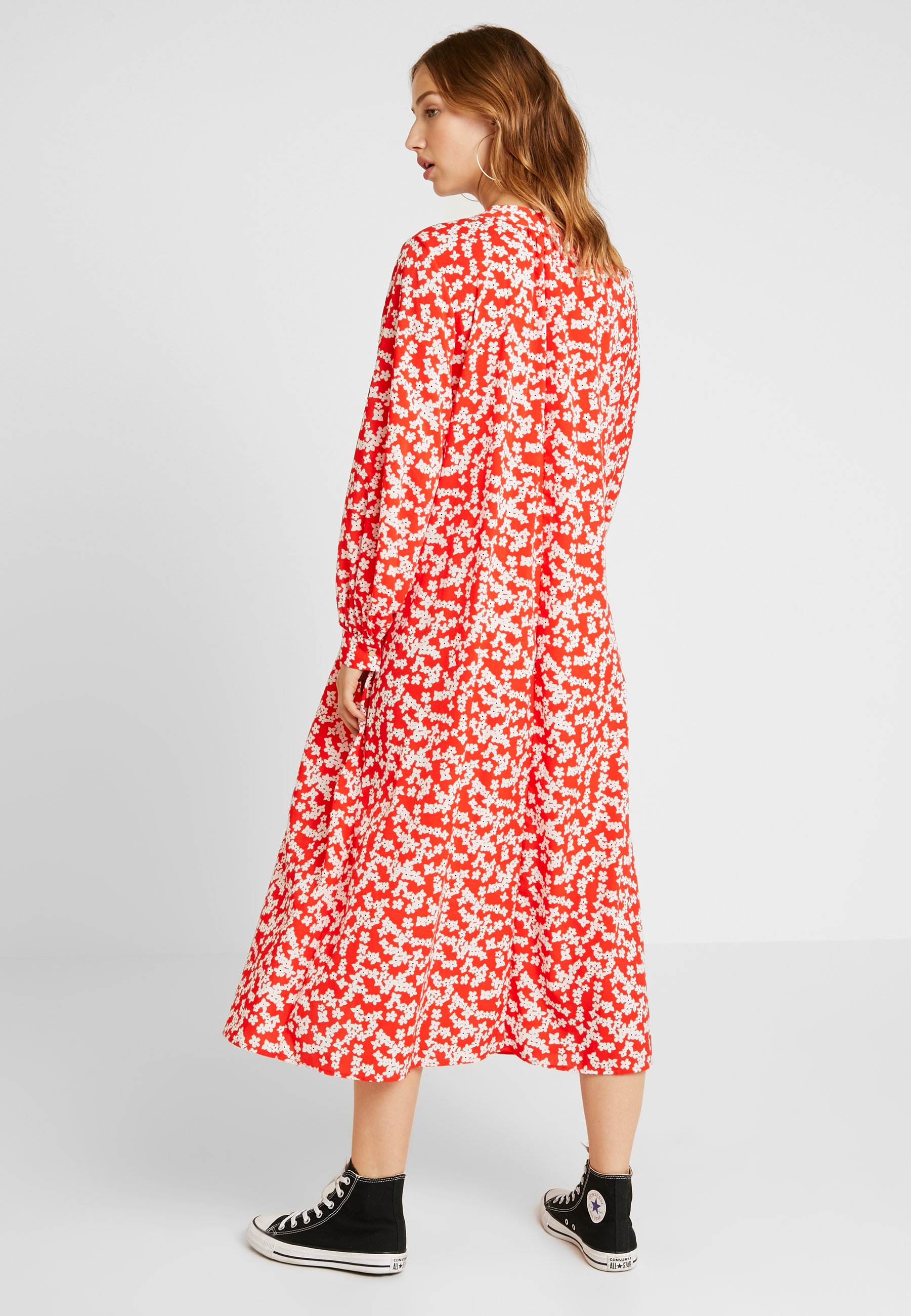 topshop red printed smock dress