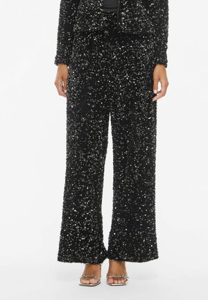 VILA, HIGH WAISTED TROUSERS VIFAITH SEQUIN - Pantalon classique - metallic black