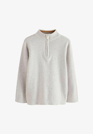 Gai pelēks džemperis ar augstu apkakli un pusviltni. Mīksta auduma, brīvas piegrieztas, ar ribotām detaļām apkaklē un piedurknēs.