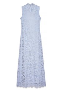 Sinine pitskleit kõrge kaelusega ja ilma varrukateta. Omab keerukaid lillemustreid ja lainelist pitsi. Seljaosa on avatud võtmeaugu detailiga.