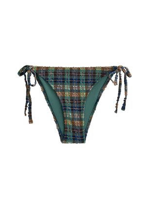OYSHO, TEXTURED CHECK MEDIUM-COVERAGE BIKINI BRIEFS WITH TIES - Bas de bikini - khaki