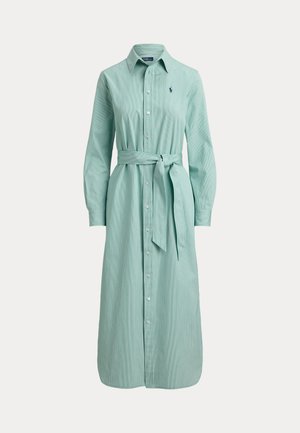BELTED STRIPED COTTON SHIRTDRESS - Φόρεμα πουκάμισο - green/white