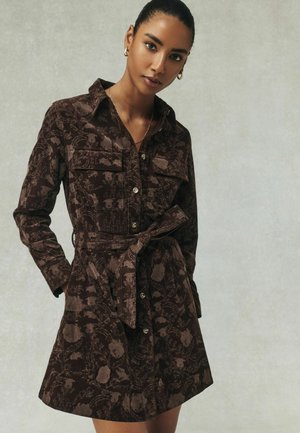 Next, NATIONAL TRUST X LONG SLEEVE CORD MINI SHIRT DRESS - Blusenkleid - brown floral